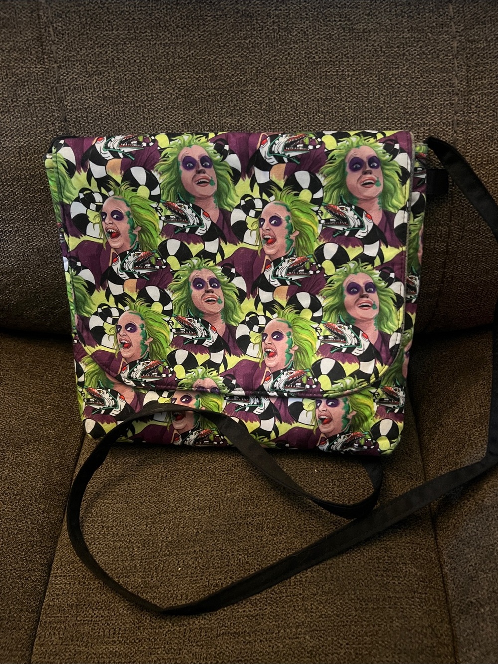 Green & Purple Graphic Crossbody Bag Beetlejuice Design new